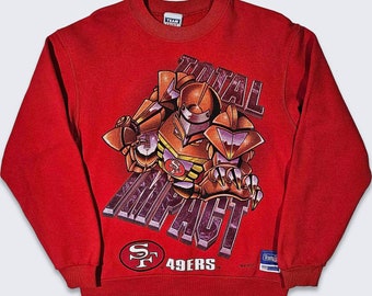 San Francisco 49ers Vintage 90s Total Impact Robot Sweatshirt - NFL Football Red Team Spirit Sweater - Men's Size Medium - Free SHIPPING