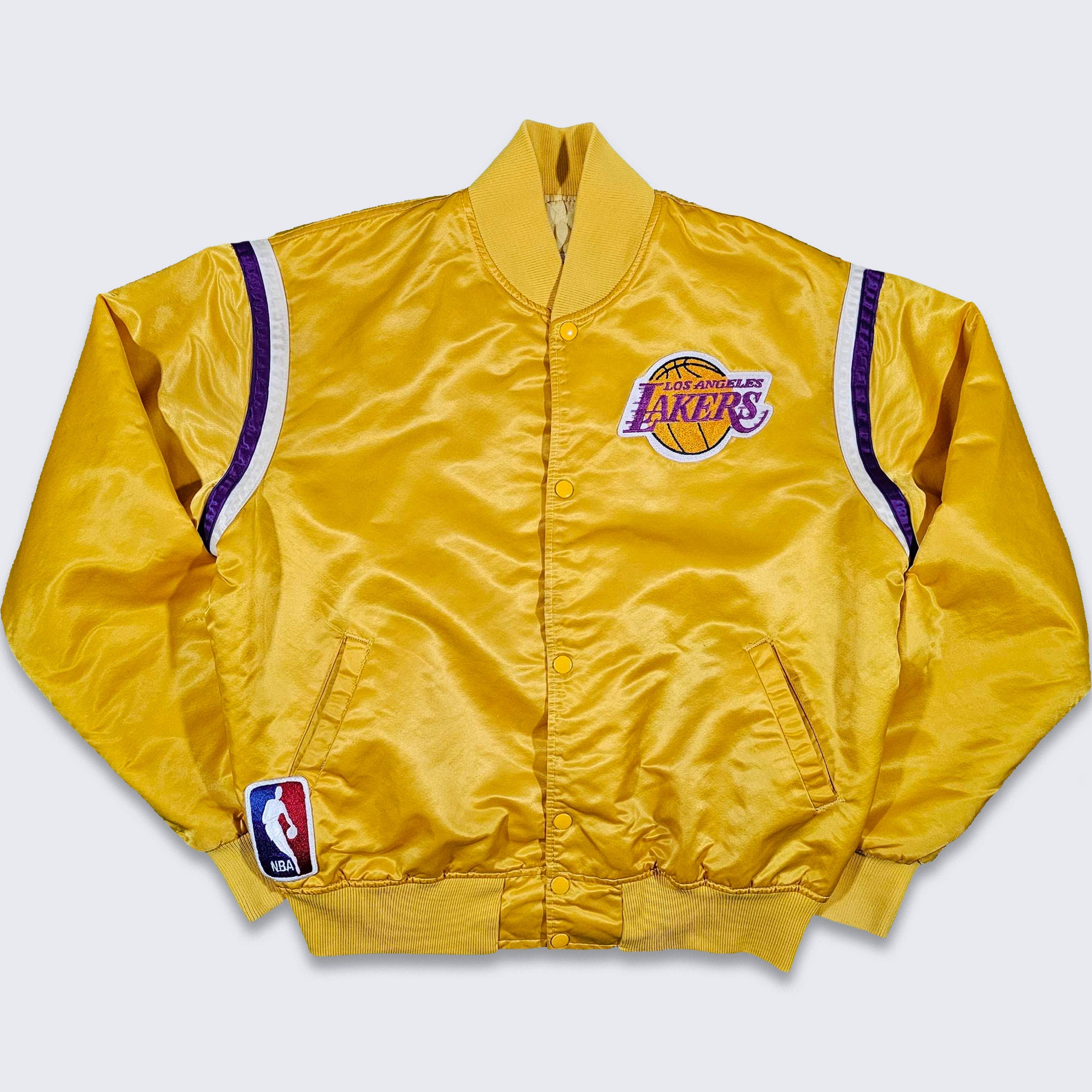 Los Angeles Lakers Vintage 80s Starter Satin Bomber Jacket - Yellow NBA  Basketball Coat - Made in USA - Size Men's Large - Free Shipping