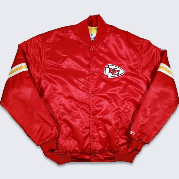 Kansas City Chiefs Vintage 80s Starter Satin Bomber Jacket - NFL Football Red Yellow Coat - Made in USA - Size 3XL Tall - Free Shipping