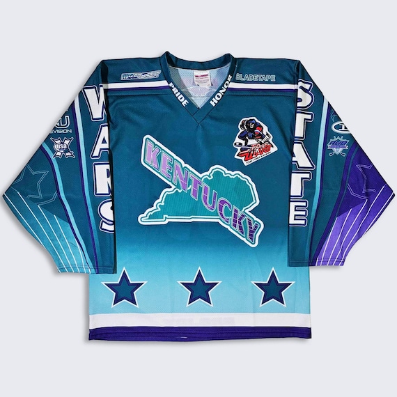 Kentucky State Wars Roller Blades Hockey Jersey - Blue Color Uniform Shirt - Made in Canada - Men's Size : Large ( L ) - FREE SHIPPING