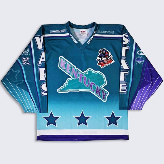 Kentucky State Wars Roller Blades Hockey Jersey - Blue Color Uniform Shirt - Made in Canada - Men's Size : Large ( L ) - FREE SHIPPING