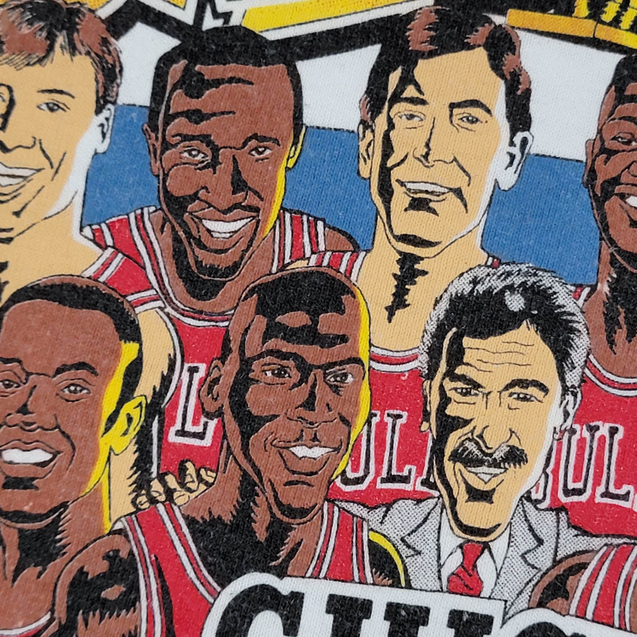 90s Chicago Bulls Dennis Rodman Caricature Cartoon NBA Vintage T-Shirt Mens  L