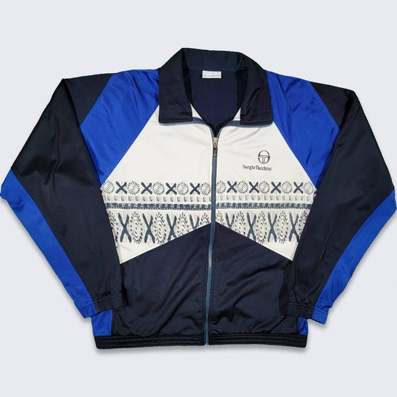 Sergio Tacchini vintage 90s Color Block Track Jacket Concu en Italie Manteau noir blanc et bleu Taille moyenne pour homme LIVRAISON GRATUITE Etsy France