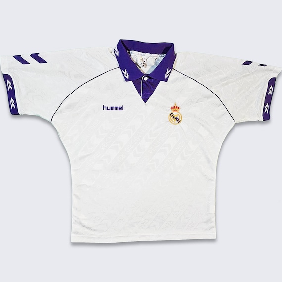 Real Madrid Vintage 90s Michael Laudrup Hummel Soccer Jersey - 1993 /94 Football White Purple Kit Shirt  - Size Men's Small - FREE SHIPPING