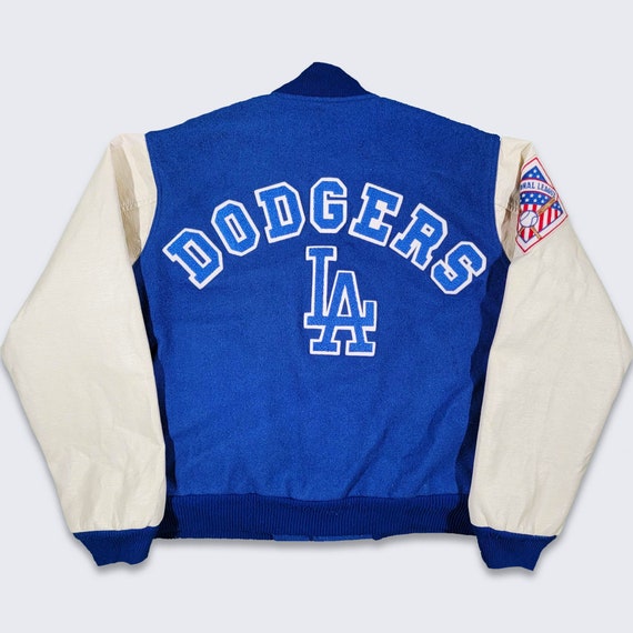 Los Angeles Dodgers Vintage 80s Chalk Line Varsity Jacket - MLB Baseball Bomber Blue Coat - Made in USA - Size Men's Large - Free SHIPPING