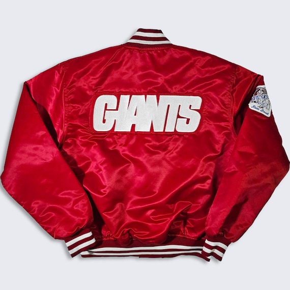New York Giants Vintage 80s Super Bowl Satin Bomber Jacket - NFL Football The Game Red Coat - Size Men's : Extra Large (XL)  - FREE Shipping