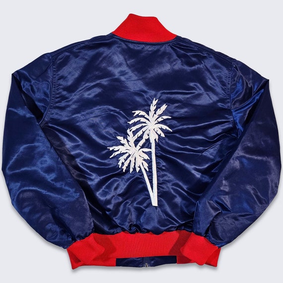 Buy California Angels Vintage 80s Mac Murray Satin Bomber Jacket Palm Trees  MLB Baseball Blue & Red Coat Size Men's Large Free Shipping Online in India  