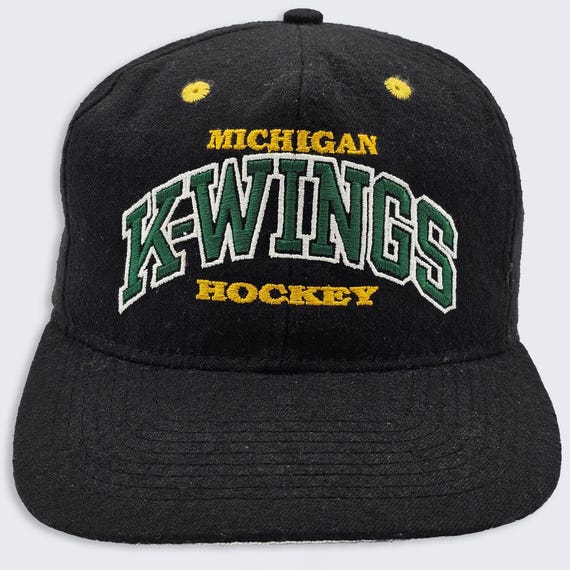 Michigan K-Wings Vintage 90s Kalamazoo Hockey Snapback Hat - Minor League - Black Color Cap - Stitched On Logos - One Size - FREE SHIPPING