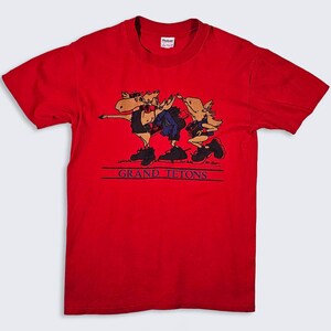 Grand Tetons Vintage 80er Jahre Wyoming Nationalparks Elch T-Shirt - Single Stitch rotes T-Shirt - Made in USA - Herrengröße: Medium (M) - kostenloser VERSAND