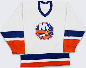 New York Islanders Vintage 80s CCM Hockey Jersey - NHL Blue, Orange and White Athletic Shirt - Men's Size : Medium Free Shipping