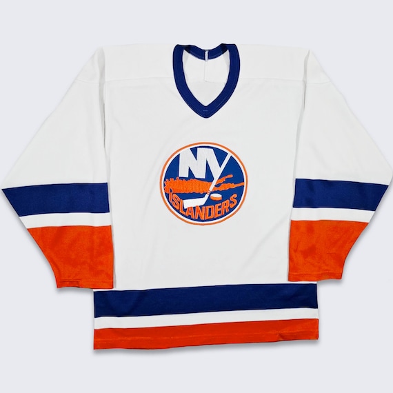 New York Islanders Vintage 80s CCM Hockey Jersey - NHL Blue, Orange and White Athletic Shirt - Men's Size : Medium Free Shipping