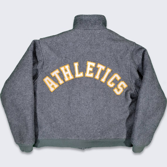 Oakland A's Athletics Vintage 80s Wool Jacket - MLB Baseball Heather Gray Heavy Weight Coat - Made in USA -Size L fits S or M- Free Shipping