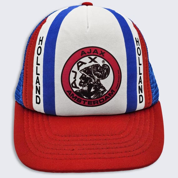 Ajax Amsterdam Vintage 80s Holland Euro Cap Trucker Snapback Hat - Blue, White and Red Color Cap - One Size Fits All - FREE SHIPPING