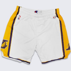 Los Angeles Lakers Vintage Champion Basketball Shorts - White and Yellow Color Bottoms - NBA Basketball - Size Men&#39;s Large - FREE SHIPPING