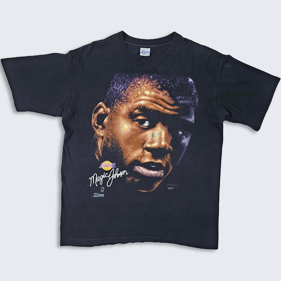 Los Angeles Lakers Vintage 90s Magic Johnson Portrait T-Shirt - Single Stitch - Salem Sportswear NBA Basketball Tee - Size L - FREE SHIPPING
