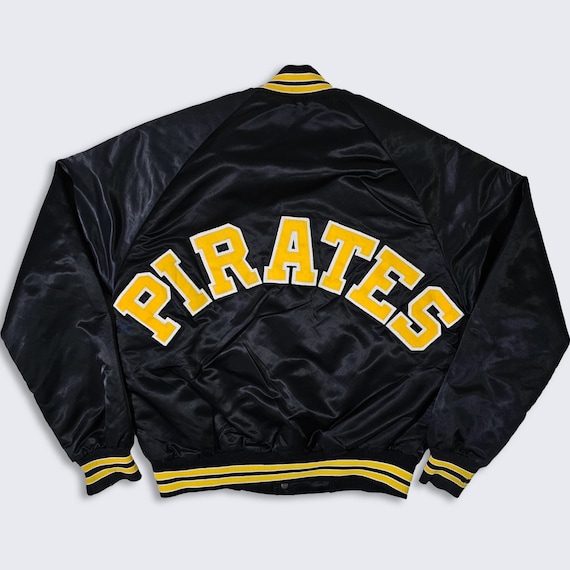 Pittsburgh Pirates Vintage 80s Chalk Line Satin Bomber Jacket - Black & Yellow MLB Baseball Coat - Men's Size : Small ( S ) - FREE SHIPPING