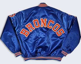 某メーカー Broncos Denver Vintage Jacket Bomber Satin Line Chalk 80s ウォームアップウェア