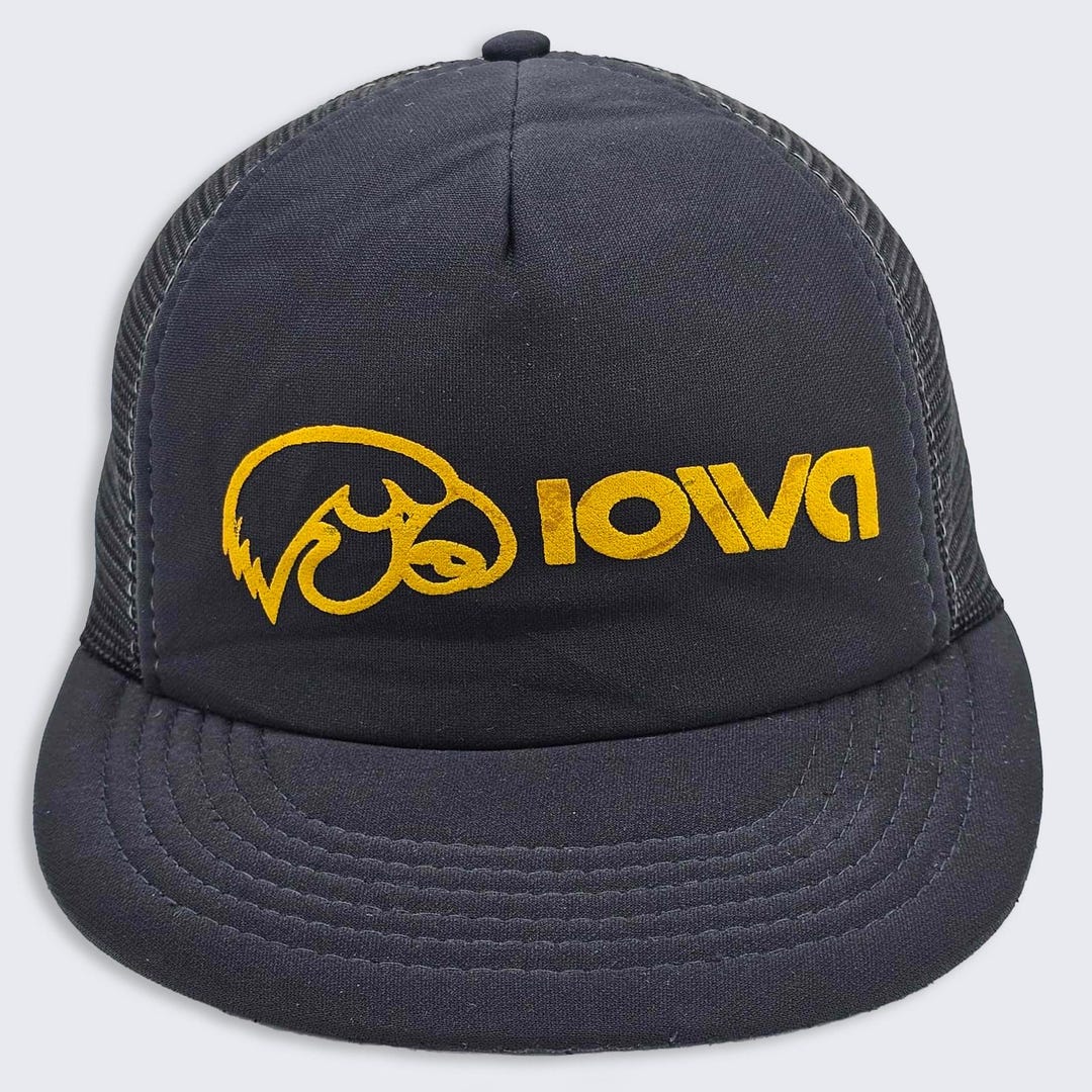 Iowa Hawkeyes Vintage 80s Trucker Snapback Hat - Black Color Cap