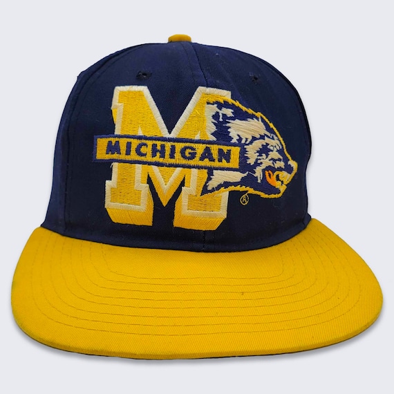 Michigan Wolverines Vintage 90s Inter Cap Snapback Hat - Navy Blue and Yellow Baseball Style Cap - One Size Fits All - FREE SHIPPING