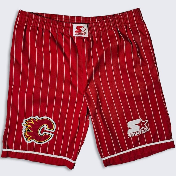 Calgary Flames Vintage 90s Starter Shorts - Red Uniform Bottoms - Has Pockets - Stitched On Logos - Men's Size: Medium ( M ) - FREE SHIPPING
