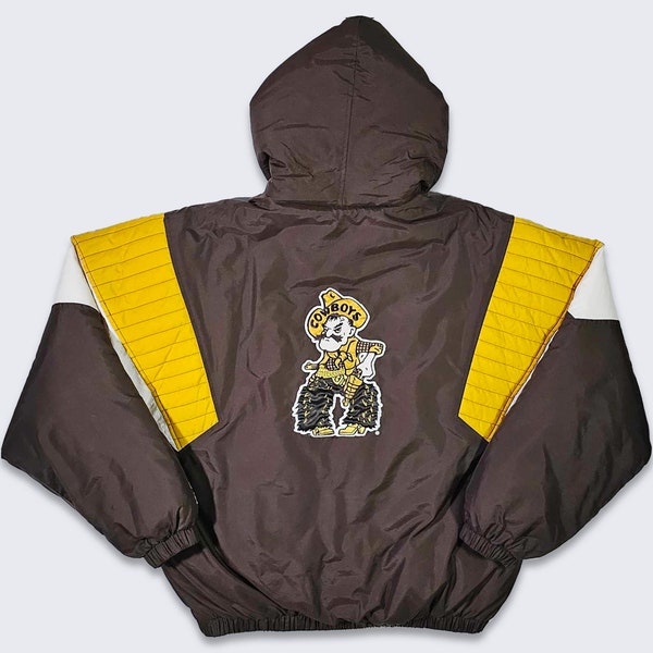 Wyoming Cowboys Vintage 90s Starter Jacket - University College Brown & Yellow Coat - Quarter Zip - Men's Size : Extra Large - Free Shipping