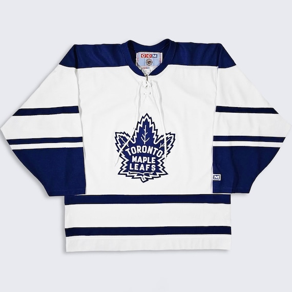 Toronto Maple Leafs Vintage CCM Hockey Jersey - Made in Canada - Blue and White NHL Uniform Shirt - Size Men's : Large ( L ) - Free Shipping