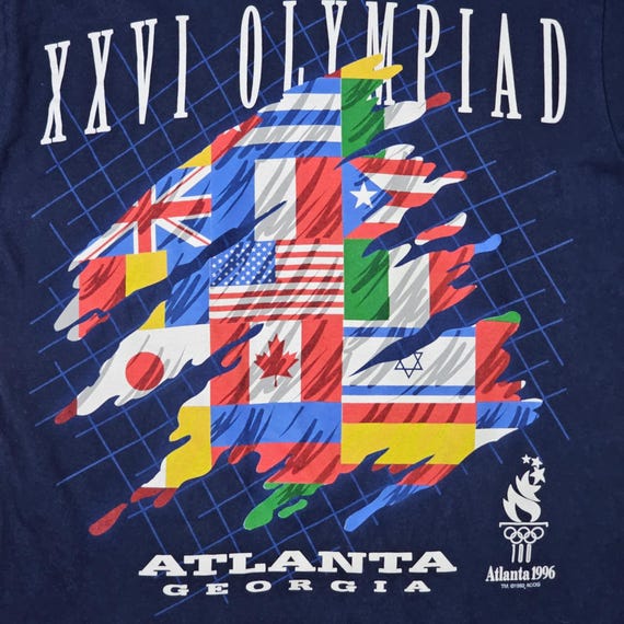 Atlanta Olympics Vintage 90s Flags Nations T-shirt - XXVI Olympiad