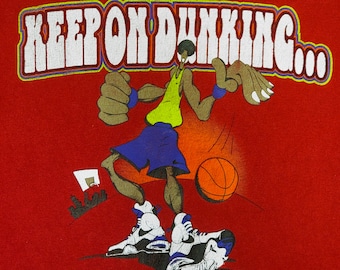 Nike Vintage 90s Keep on Dunking Basketball T-Shirt - Double Side Graphics - Made in Ireland - Red Color - Fits Men's Small - FREE SHIPPING