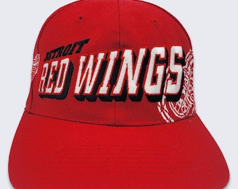Detroit Red Wings Vintage 90s Sports Specialties Grid Snapback Hat - Red Baseball Style Cap - Green Under Bill - One Size - FREE SHIPPING