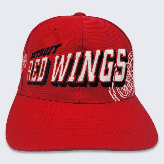 Detroit Red Wings Vintage 90s Sports Specialties Grid Snapback Hat - Red Baseball Style Cap - Green Under Bill - One Size - FREE SHIPPING