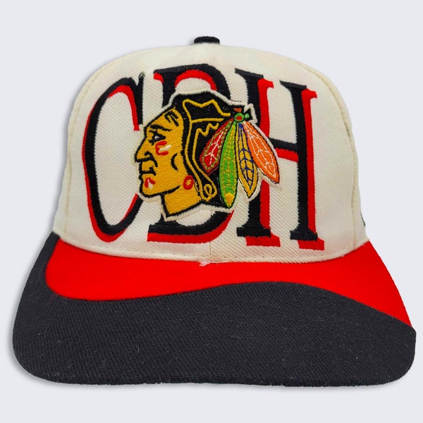 Chicago Black Hawks Vintage 90s Twins CBH Snapback Hat - NHL Licensed - Stitched On Logos & Letters - One Size Fits All - FREE Shipping