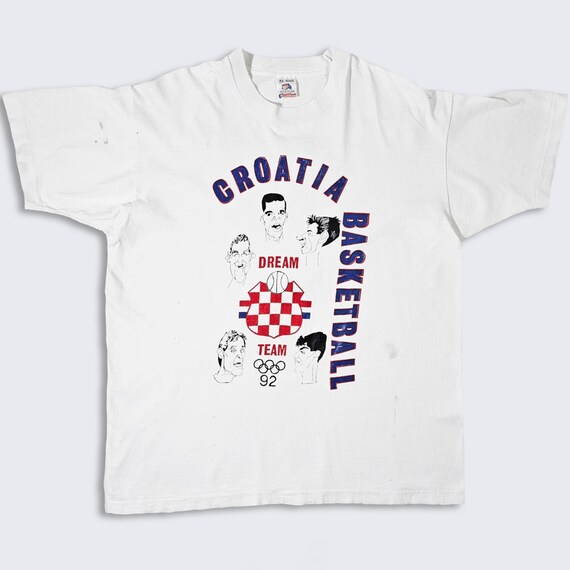 Croatia Basketball Vintage 90s Olympic Team T-Shirt - White Single Stitch Fruit of Loom Tee - Men's Size : Extra Large (XL) - FREE SHIPPING