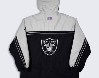 Oakland Raiders Vintage 90s Nike Puffer Jacket - NFL Pro Line - Black and Gray Football Coat - Size Men's : Large ( L ) - Free Shipping