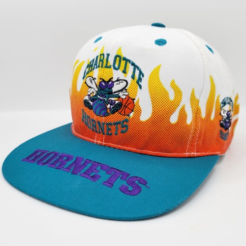 Charlotte Hornets Vintage 90s On Fire Flames Snapback Hat - All Over Print - shops NBA Basketball Baseball Cap - One Size Fits All - FREE SHIPPING