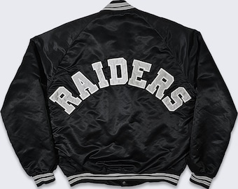 Los Angeles Raiders Vintage 80s Chalk Line Satin Bomber Jacket - Made in USA - NFL Football Coat - Size Men's Large Tall - Free SHIPPING