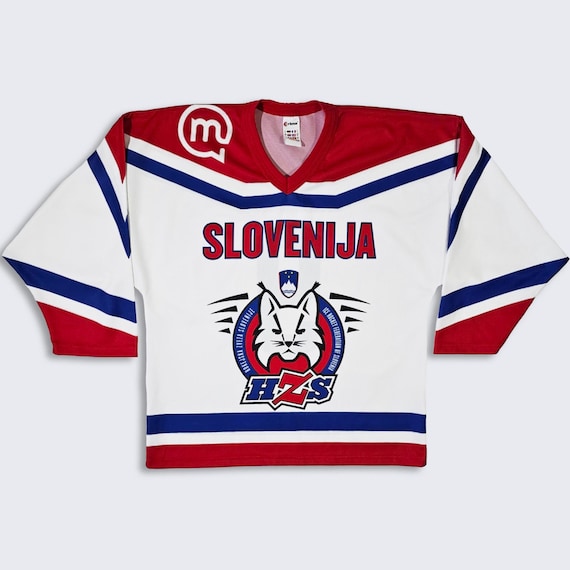 Slovenia Slovenija Vintage Erima Ice Hockey Jersey - White, Red and Blue Color Uniform Shirt - Men's Size : Small ( S ) - FREE SHIPPING