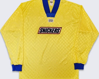 Snickers Vintage 90s Long Sleeve Soccer Jersey - Made in France - Casal Sport - Yellow & Blue Color Jersey Number 10 -Size L - FREE SHIPPING