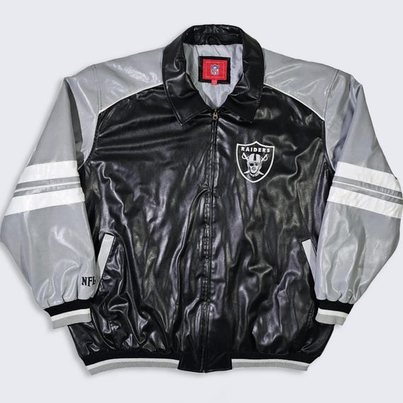 Oakland Raiders Vintage 90s Vegan Leather GIII Varsity Jacket