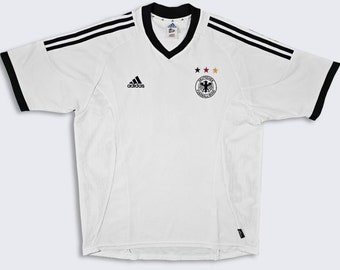 Camiseta de fútbol Adidas vintage de Alemania, años 2000, color blanco y negro, logotipos bordados, talla grande (L) para hombre, envío gratis.