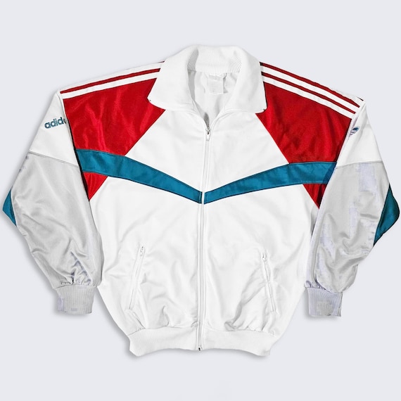 Adidas Vintage 90s Olympics Track Jacket - White Color Light Weight Coat - Zipper Closure - Men's Size : Extra Large ( XL ) - FREE SHIPPING