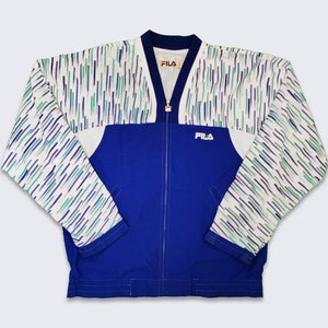 Fila Vintage 90s Windbreaker Jacket - Blue and White Light Weight Coat - Made in Italy - Men&#39;s Size (40) Fits Like M or L - FREE SHIPPING