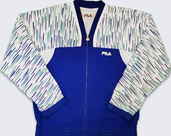 Fila Vintage 90s Windbreaker Jacket - Blue and White Light Weight Coat - Made in Italy - Men's Size (40) Fits Like M or L - FREE SHIPPING