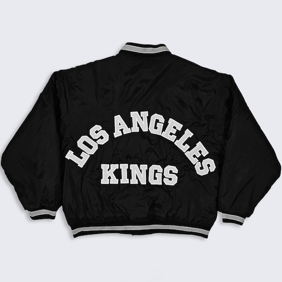 Los Angeles Kings Vintage 90s Chalk Line Bomber Jacket - NHL Hockey Black Coat - Stitched On Logos - Men's Size : Medium (M) - Free SHIPPING