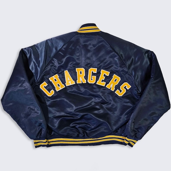 San Diego Chargers Vintage 80s Chalk Line Satin Bomber Jacket - Los Angeles LA - Made in USA - Men's Size : Large ( L ) - Free Shipping