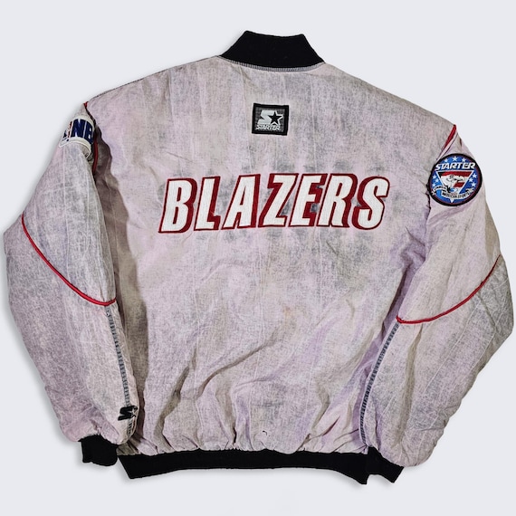 Portland Trail Blazers Vintage 80s Starter Varsity Bomber Jacket - Acid Wash Style - Men's Size : Extra Large ( XL ) - Free Shipping