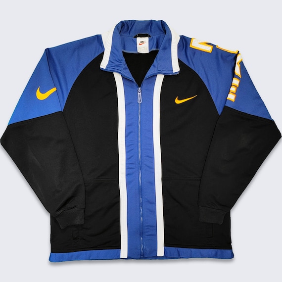 Nike Vintage 90s Track Jacket - Spellout on the Arm - Black and Blue Color Coat - Light Weight Athleisure - Size Men's Small - FREE SHIPPING