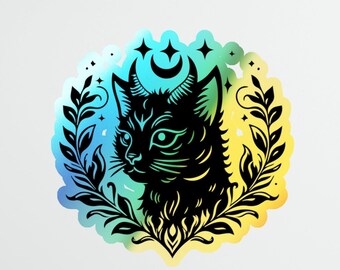 Cat and Moon / SVG PNG JPG / Filigree / Halloween Design / Witchy Gothic Style / Transparent Background for Print on Demand