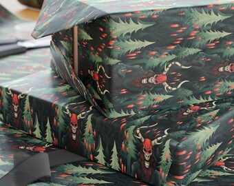Krampus Gift Wrap / Wrapping Paper Creepy Occult, Alternative Xmas Gift Wrap for Atheists, Eye-catching Unique Gift Decor, Alt Christmas