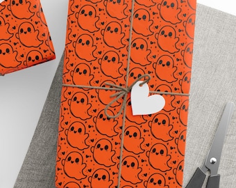 Creepy Cute Ghost themed gift wrap - cool / Fall / eye catching, one of a kind wrapping paper, unique gift decor / Folklore / Ghostie
