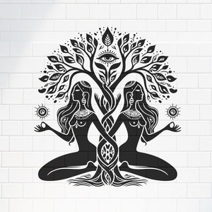 Dea Albero della vita / Celtico pagano / Sacro femminile / PNG vettoriale SVG AI / File per stampa, Cricut, Silhouette, incisione con taglio laser